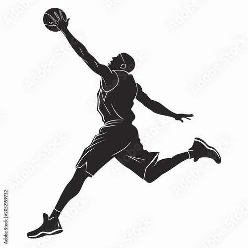 Cuadro en lienzo Basketball player dunking dynamic black silhouette on white background