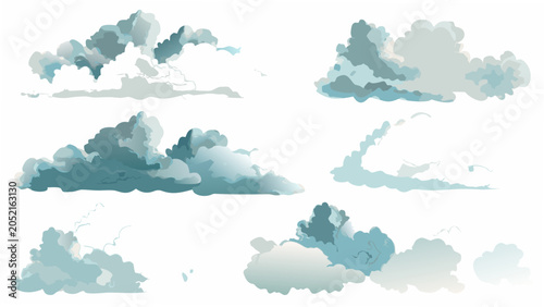 Foto Cloud Formations Vector Illustration With Varied Shapes And Blue Tones
