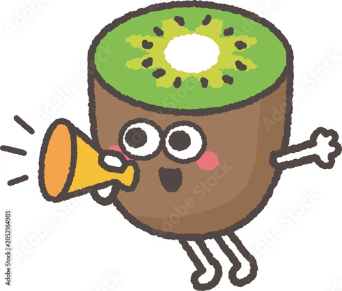 メガホンで叫ぶかわいいグリーンキウイのキャラクター