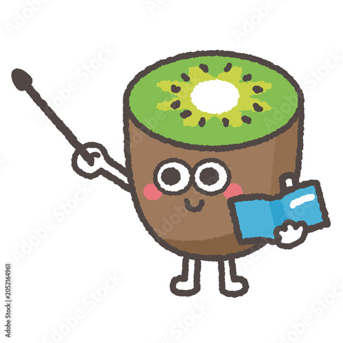 指し棒を持って教えるかわいいグリーンキウイのキャラクター
