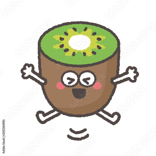 Foto ジャンプして喜ぶかわいいグリーンキウイのキャラクター