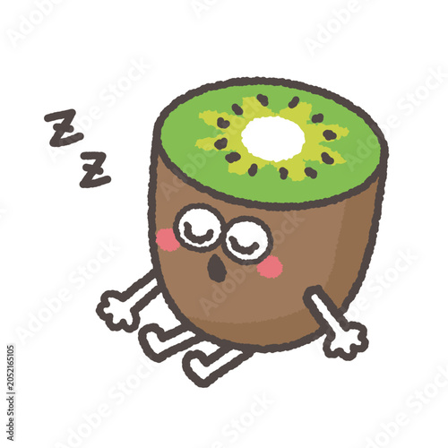 居眠りをするかわいいグリーンキウイのキャラクター