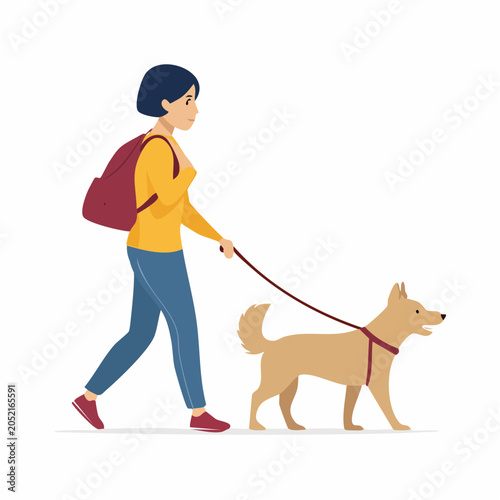 Woman Walking Dog on Leash