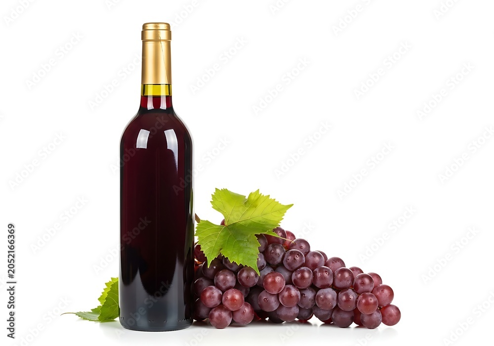 Obraz premium Red wine bottle with grapes