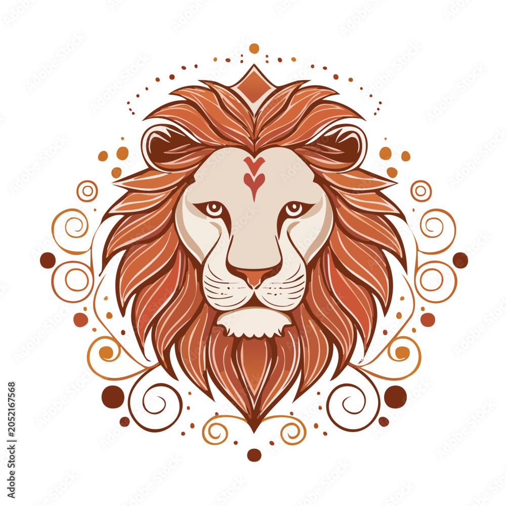 Obraz premium Ornamental lion head illustration with heart