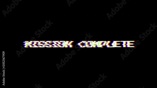Mission Complete Glitch Distortion Text On Black Background 4K