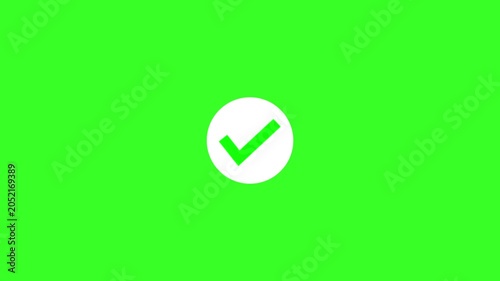 Animated reveal of a white checkmark icon in a green circle. Isolated on a green background.check mark icon animation.tick confirm correct accept select checkbox on black background