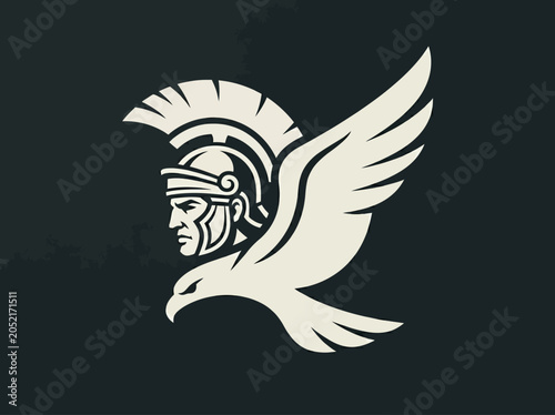 Bild auf Leinwand Spartan Warrior and Eagle Logo Design - Minimalist Roman Centurion Mascot with W