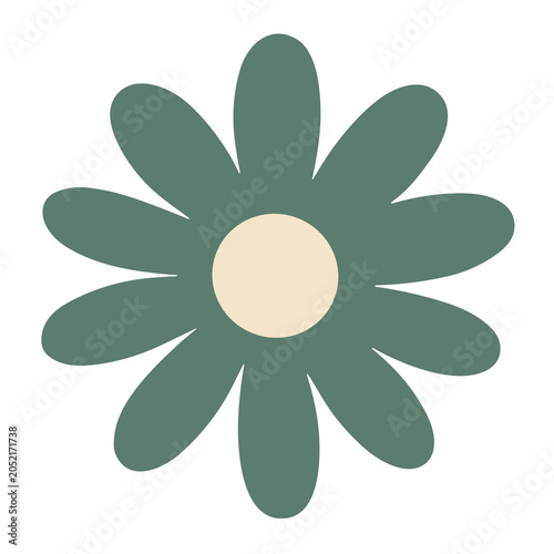 Minimalist green daisy flower graphic with a round beige center points