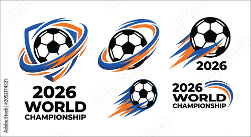 Foto Soccer Ball With Swirls And 2026 World Championship Text Vector Illustration