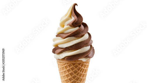 фотографія Swirl soft serve ice cream cone with vanilla and chocolate flavors
