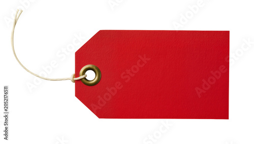Konstfotografi Red paper tag with brass grommet and twine string