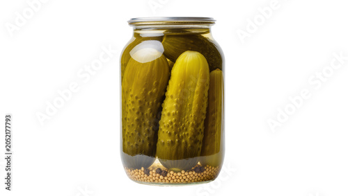 Vászonkép Pickled Cucumbers in Glass Jar with Mustard Seeds
