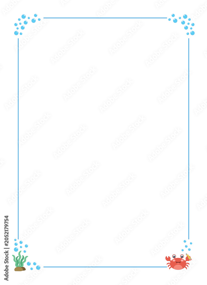 Fototapeta premium Blank ocean template with cartoon crab character