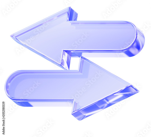 Foto 3D blue glass opposite arrow icon, horizontal left right direction sign