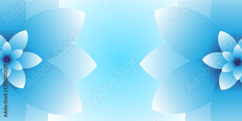 Foto An elegant and serene abstract vector banner featuring dual geometric blue lotus flowers framing the sides of a soft blue gradient canvas