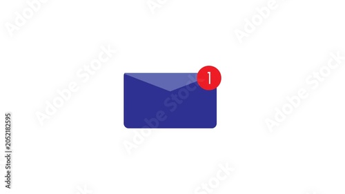 New Message Notification Animation with Email Icon and Red Alert Badge on White Background