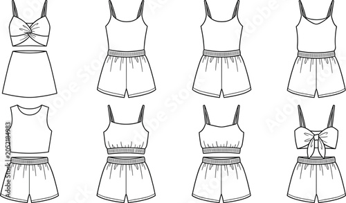 Photos Women lounge wear and pajamas set fashion technical sketch vector illustrations