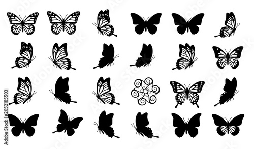 Slika na platnu Decorative butterfly silhouette vector pack with monarch style designs