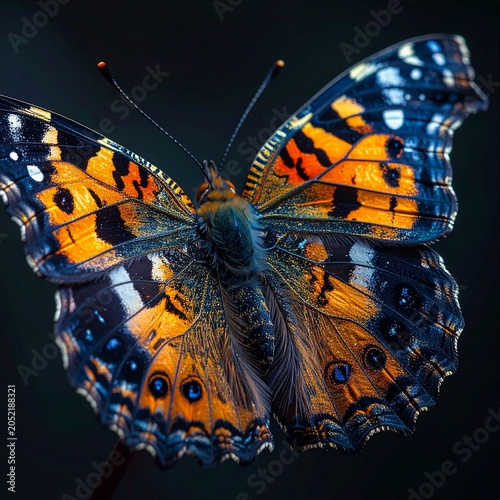 Detailed macro photograph of a butterfly showcasing delicate wings, fine body textures, and natural beauty