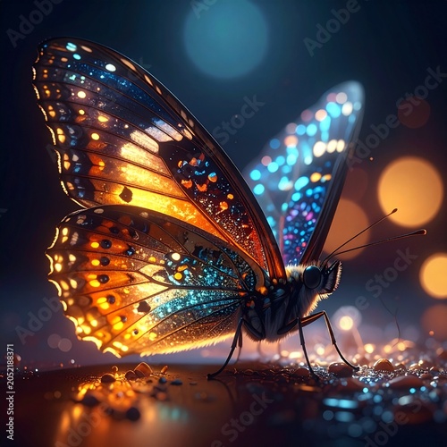 Hyper-realistic butterfly portrait displaying detailed wing patterns and finely textured body features