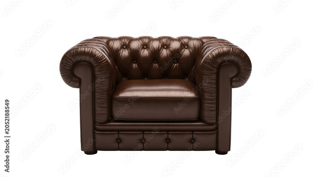 Fototapeta premium Chesterfield armchair brown leather tufted upholstery