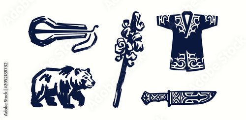 Fotografie Ainu Japan traditional cultural icons in hand drawn brush stroke illustration st