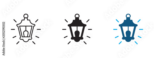 Konstfotografi Lantern icon set, outdoor street lamp vintage lighting symbol collection, garden