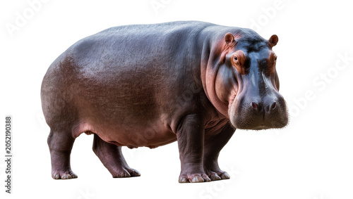 Tableau sur toile Large hippopotamus standing side view, white