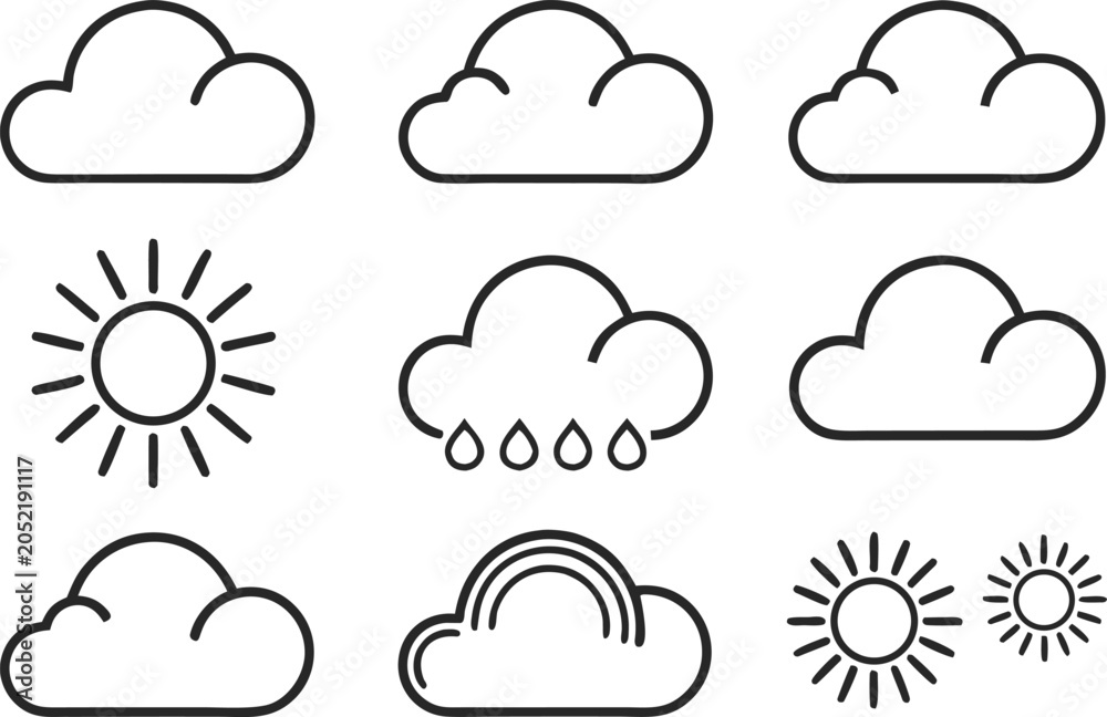 Fototapeta premium Cloud Illustration Design. Cloud Outline Illustration. Sky Cloud Design. Weather Cloud Illustration. Fluffy Cloud Design. Cloud Icon Illustration. Cartoon Cloud Design. Cloud Shape Illustration.