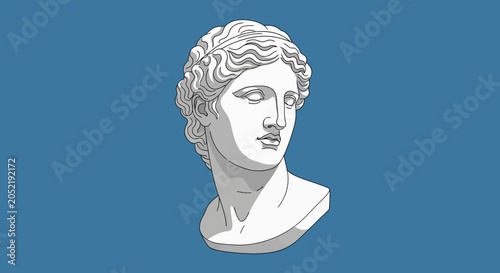 Obraz na płótnie Classical Marble Bust of a Young Woman with Wavy Hair on Blue Background