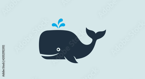 Photos Cute Cartoon Whale Spouting Water, Simple Flat Design