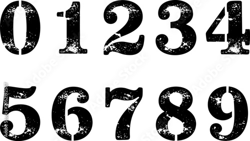 Fotografie Distressed black stencil numbers collection from zero to nine
