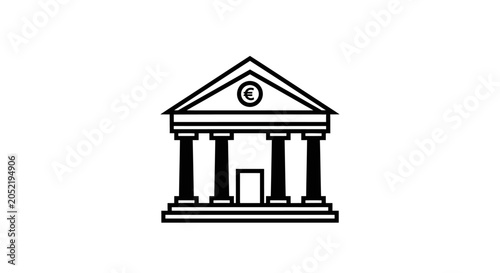 Euro Bank Building Icon, Financial Institution Symbol, European Currency