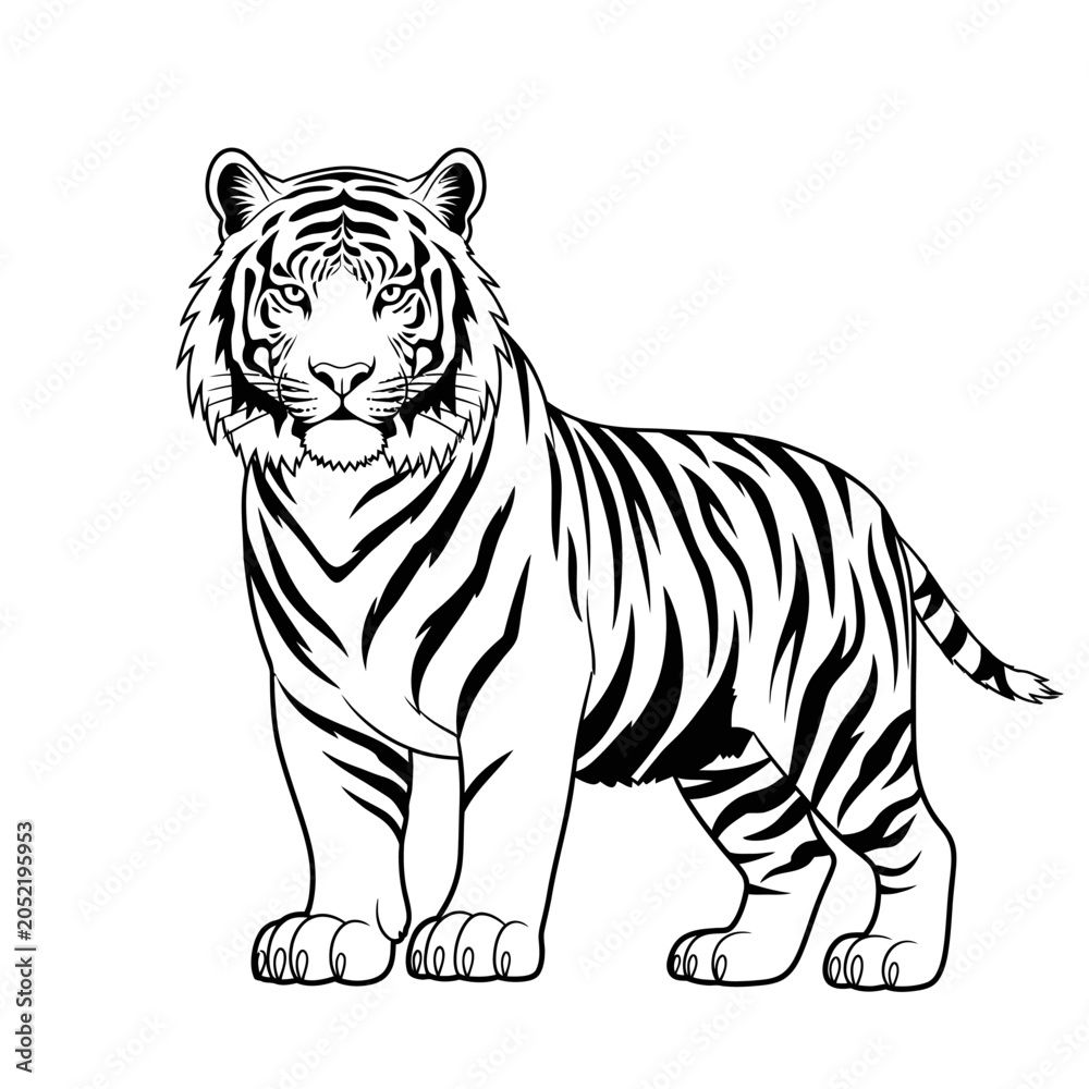 Fototapeta premium Majestic Tiger Illustration - Black and White Line Art