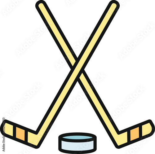 Photography Two ice hockey sticks crossing above a hockey puck representing competition