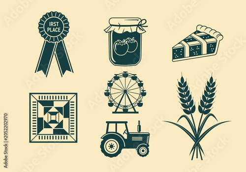 Fotografie Vintage County Fair and Agriculture Icon Set - Rustic State Fair Elements with T