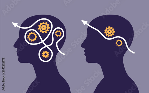 Cognitive process, abstract psychology illustration. Problem solving, mental clarity, thinking process, neurodiversity, complicated vs. simple.