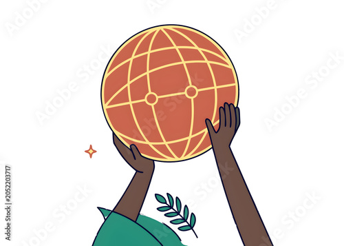 Hands holding a stylized globe with network lines during a bright concept celebration Isolated on transparent background