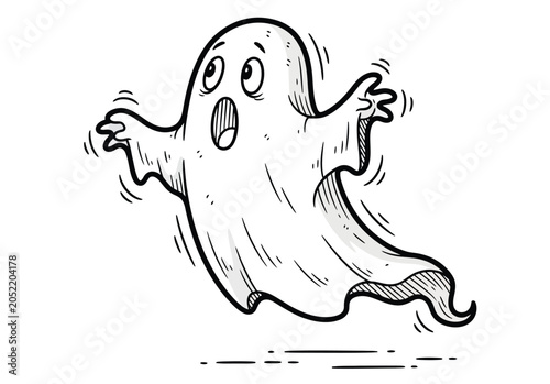 Quadro su tela Scared cartoon ghost floating, spooky spectral apparition for Halloween, haunted house, playful fright night or scary party decoration vector