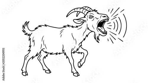 Screaming Goat Line Drawing With Sound Waves Black And White Farm Illustration On White Background