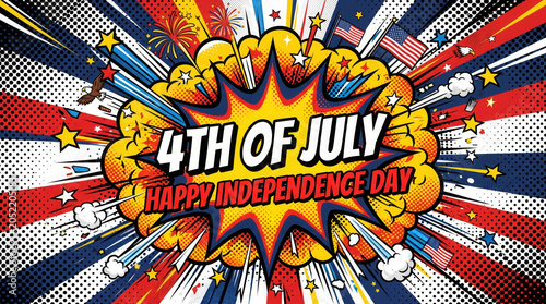 Comic book style 4th of july with explosive speech bubble and stars independence generated using ai