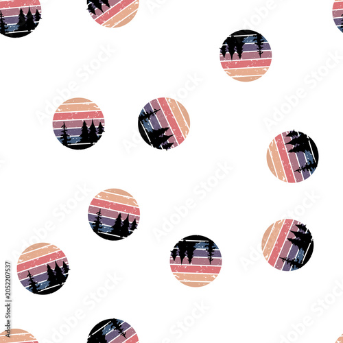 Принти на полотні pattern bordeaux retro sunset cartoon