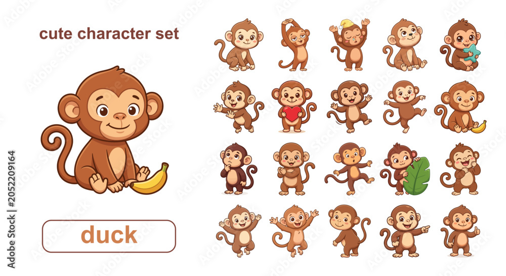 Valokuva Cute Monkey Character Set