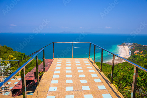 Top view of Koh Larn island samae beach on view point in Pattaya, Chonburi Thailand.