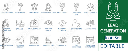 Bild auf Leinwand lead generation icon set: professional sales funnel and conversion rate, custome