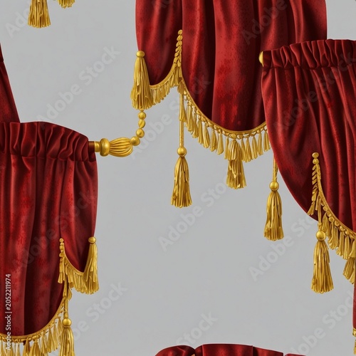 Vintage Stage Curtain with Golden Fringes