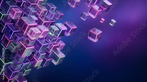 Ultra-high-resolution futuristic digital artwork featuring a sophisticated field of floating geometric cubes rendered with premium cinematic realism