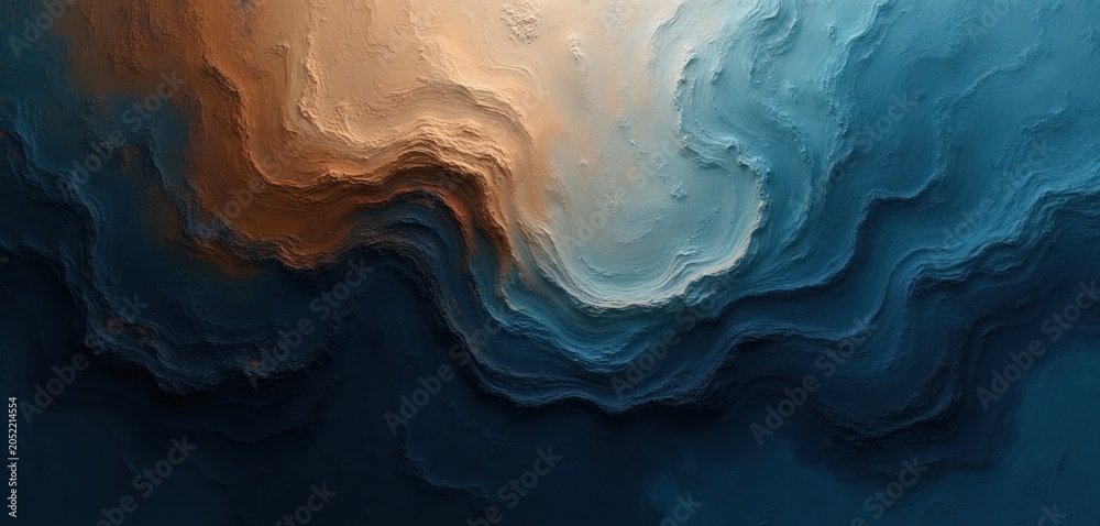 Obraz premium Dark textured swirls blend brown and blue creating abstract waves. This background texture evokes ocean depths or geological strata, suitable for design projects.