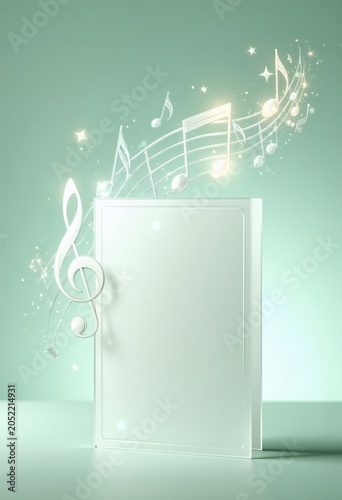 Musical notation floating around transparent glass panel